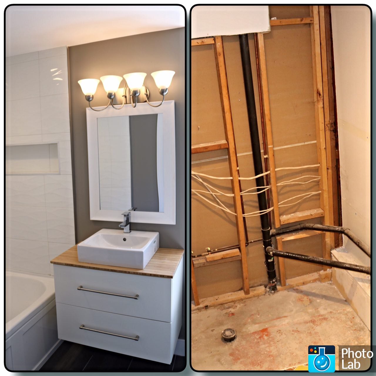 Bathroom rehab comparison — before and after rehab