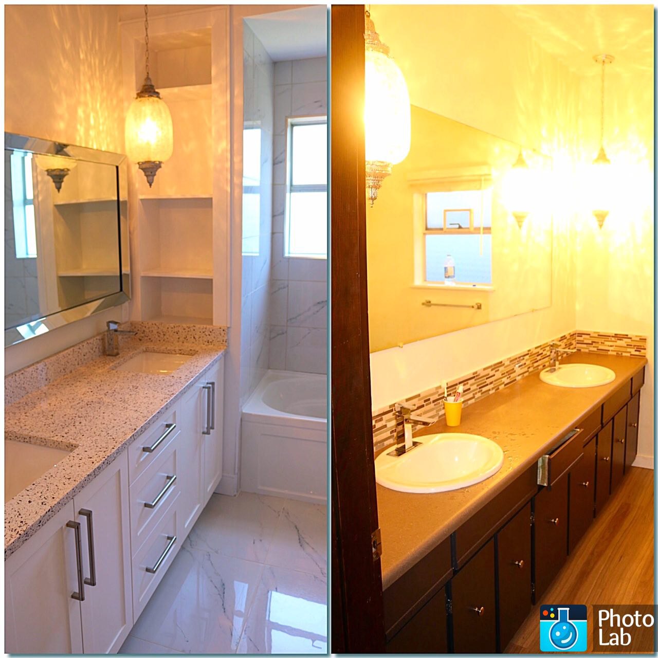 Bathroom renovation comparison — before and after rehab